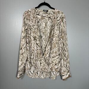 DKNY Snake Skin Print Faux Wrap Long Sleeve Top - Women's Plus Size 2X - Animal